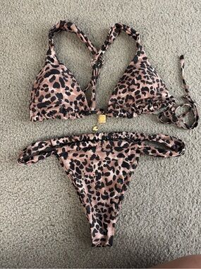 Fashion Nova Pink Leopard Print Triangle Bikini Set